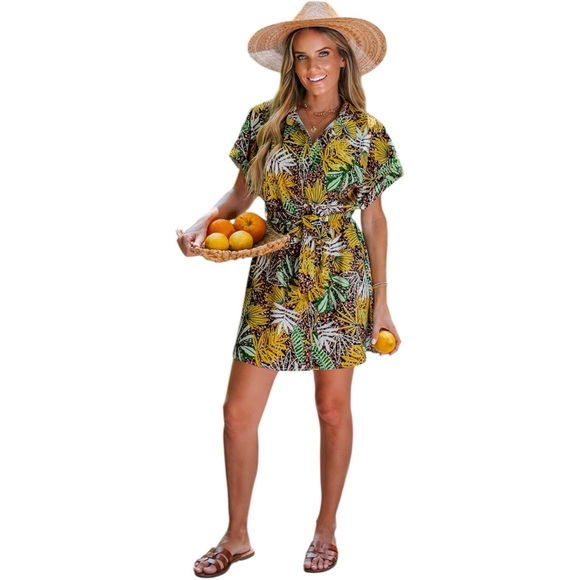 NWT Belted Tropical Leaf Leopard Print Dress M Cupshe - Picture 9 of 11